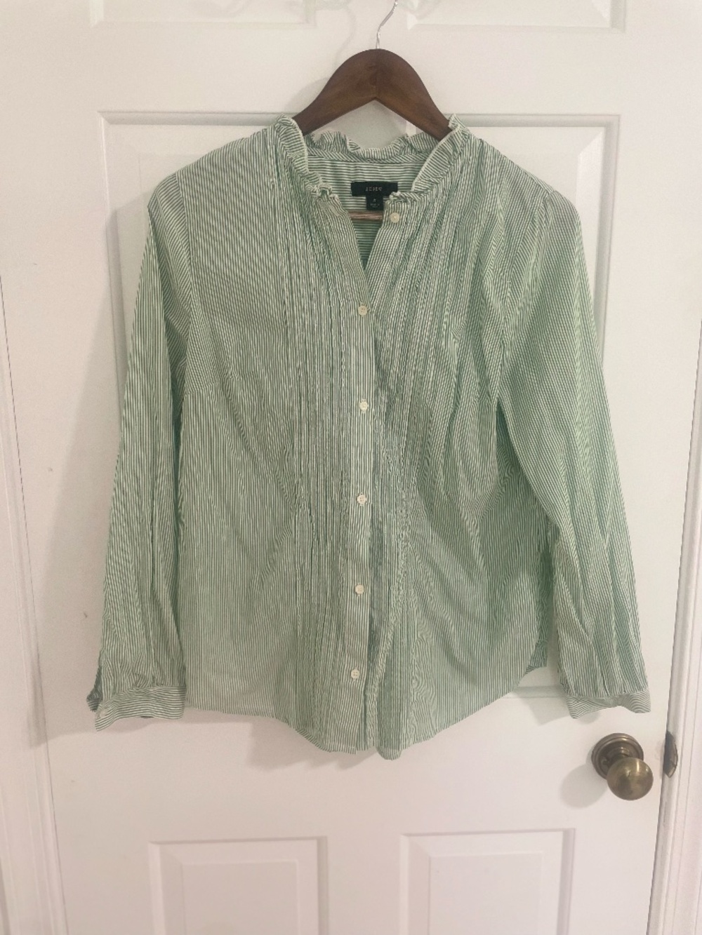 J. Crew Green and White Striped Blouse